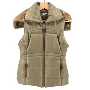 Vintage Y2K Daslu Olive Rabbit Fur Collar Puffer Vest